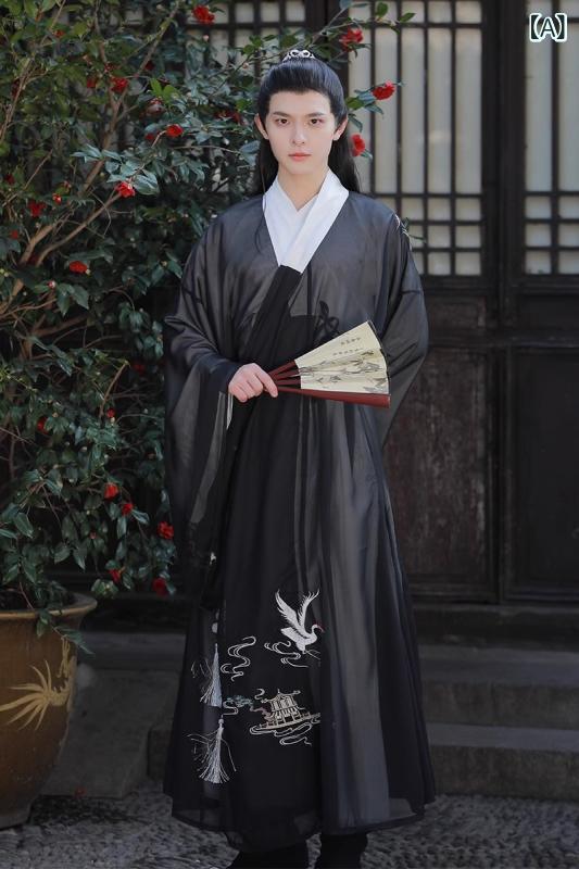 漢服 メンズ  明表現スタイル 道袍 兄ちゃん 侠客風 刺しゅう 仙人風 口さかしい 奥ゆかしい 中国風 レトロ調 セットアップ ポリエステル原料品 普段使い走り 日常着 オール時節