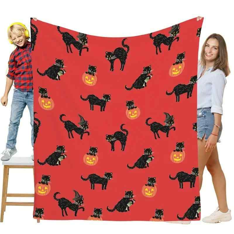 ブランケット ハロウィン 猫 カボチャ柄 フランネル ポリエステル 毛布 ソファ ベッド オフィス リビング 寝室 ひざ掛け 掛け布団 マルチ ふわふわ 柔らか 快適