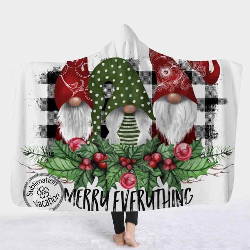 ブランケット クリスマスノーム フード付き 着る毛布 ポンチョ 極厚 二重 フリース デジタルプリント 部屋着 ルームウェア あったか 防寒 冬 おうち時間 リラックス(x2)