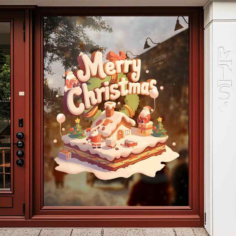 窓飾り クリスマス サンタクロース 静電ステッカー かわいい ガラス 窓 ショーウィンドウ 玄関 リビング 店舗用 デコレーション 貼り直し可能 剥がせる シール PVC製 飾り付け イベント 賃貸OK