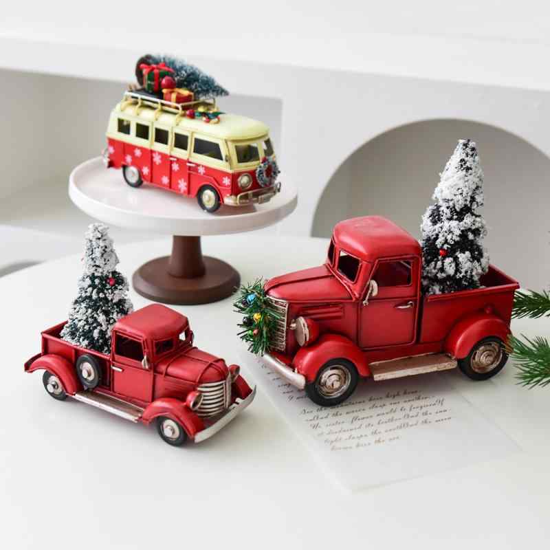 クリスマス飾り 卓上 置き物 ミニカー 汽車 トラック バス ジープ ブリキ製 クリスマスツリー 高級感 モダン シンプル インテリア雑貨