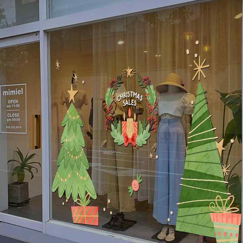 ウォールステッカー クリスマス 静電 窓ガラス 飾り付け 店舗 ショーウィンドウ ディスプレイ PET素材 透明 シール リビング 商業施設 モダン デコレーション