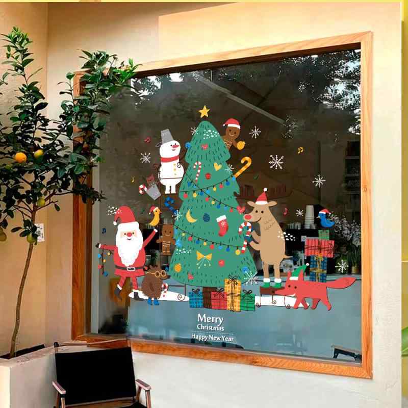 窓用ステッカー クリスマス 静電気吸着 ガラスデコレーション クリスマスツリー サンタクロース ショーウィンドウ 飾り付け シール 透明 剥がせる 繰り返し使える 店舗 自宅 リビング イベント パーティー インテリア