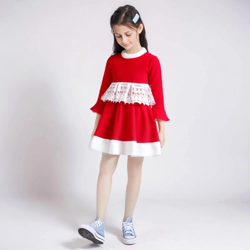 ワンピース 女の子 子供 かわいい クリスマス プリンセスドレス 長袖 ラウンドネック 厚手 コットン 綿 秋冬 カジュアル フォーマル イベント パーティー 発表会 お姫様ドレス