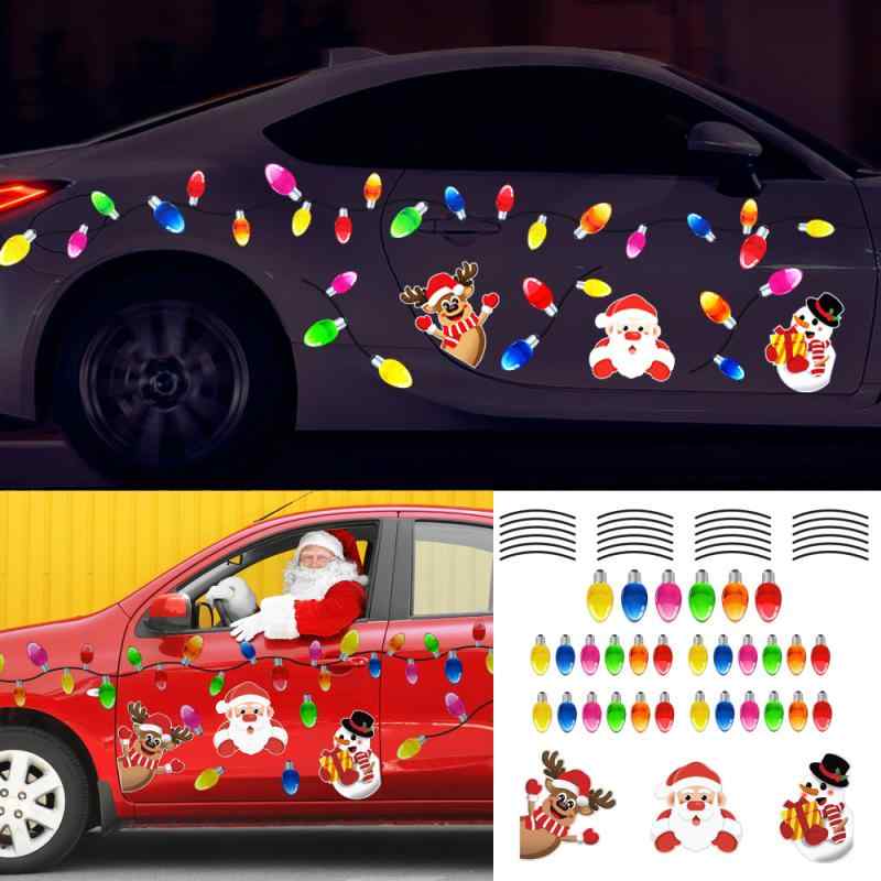 デコレーション クリスマス スノーマン 電球ライト マグネット式 反射ステッカー 車 冷蔵庫 ガレージドア 玄関ドア 装飾 飾り付け 冬 パーティー イベント 屋外 屋内