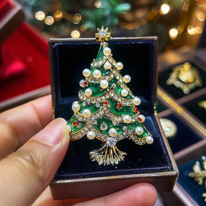 レディース ブローチ クリスマスツリー モチーフ 高級感 精緻 上品 きらめく エレガント 華やか オリジナルデザイン 秋冬 ホリデーシーズン パーティ クリスマスプレゼント 贈り物