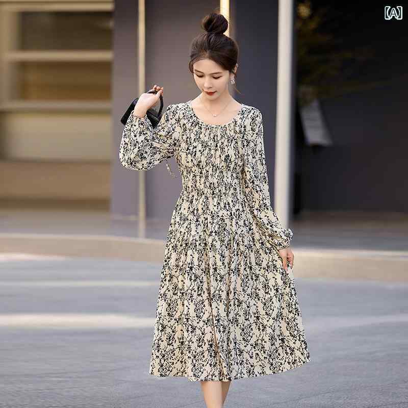 衣装 レディース 小花柄 御花 刷り上げる A生産ライン 長袖 御機嫌酉の方角 酉の方角目じるし MIDI丈 ミモレ丈 着痩せ 表現スタイル引きあげる 分かりやすい 雅びやか 雅びやか 着回し 全能 心地よい デイリー 普段使い走り 秋冬 ポリエステル