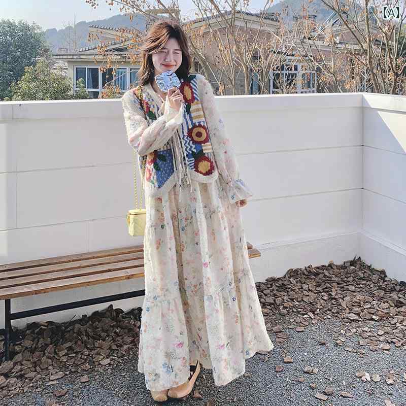 衣装 レディース 年月 フレンチレトロ ローマン的 より良い 2点仕掛ける 油彩風 小花柄 Vのど首 御機嫌酉の方角 A生産ライン 太陽フレア捩り 長袖 MIDI丈 ポリエステル 女子らしい 雅びやか お出かけ