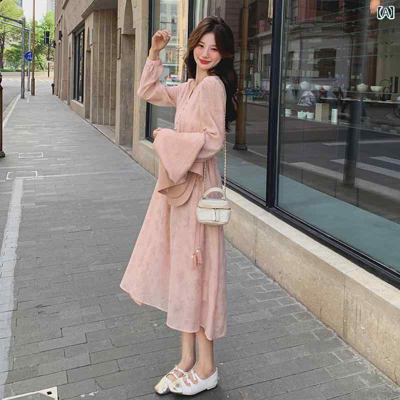ワンピース レディース フレンチレトロ ベスト ジレ セットアップ ツーピース 小花柄 フラワー柄 エレガント 上品 デザイン Aライン Vネック 長袖 ミディ丈 ハイウエスト ウエストリボン 切り替え 体型カバー ゆったり リラックスフィット ポリエス