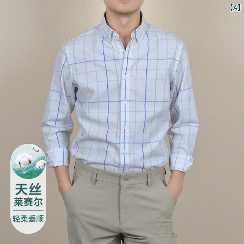 シャツ メンズ 中高年 春秋 薄手 チェック柄 長袖 綿 コットン 大きいサイズ ゆったり カジュアル 普段使い ビッグシルエット ルーズフィット 襟付き ウォッシュ加工 ボタンデザイン