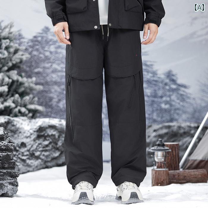 ダウンパンツ メンズ 厚手 ホワイトダックダウン 90% 保温性 防水 スキー アウトドア ゆったり ストレート ポリエステル ミッドウエスト カジュアル 冬用 普段使い
