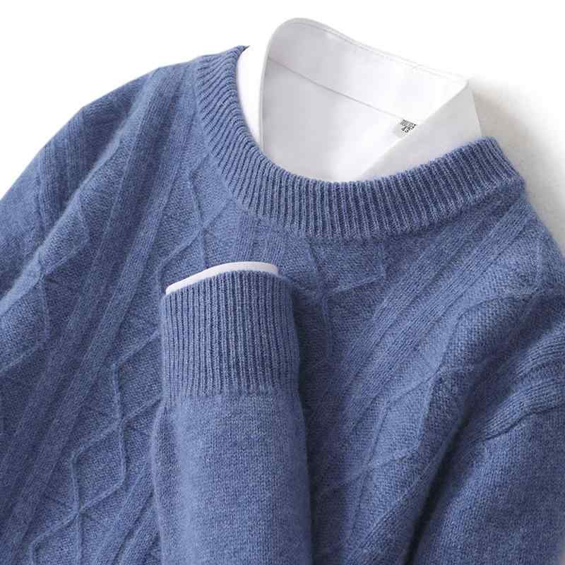 ニット メンズ 男性用 秋冬 クルーネック セーター 丸首 カシミヤ ウール 100%羊毛 プルオーバー ゆったり ルーズフィット 厚手 保温 暖かい 無地 長袖 カジュアル 通勤 普段使い トップス