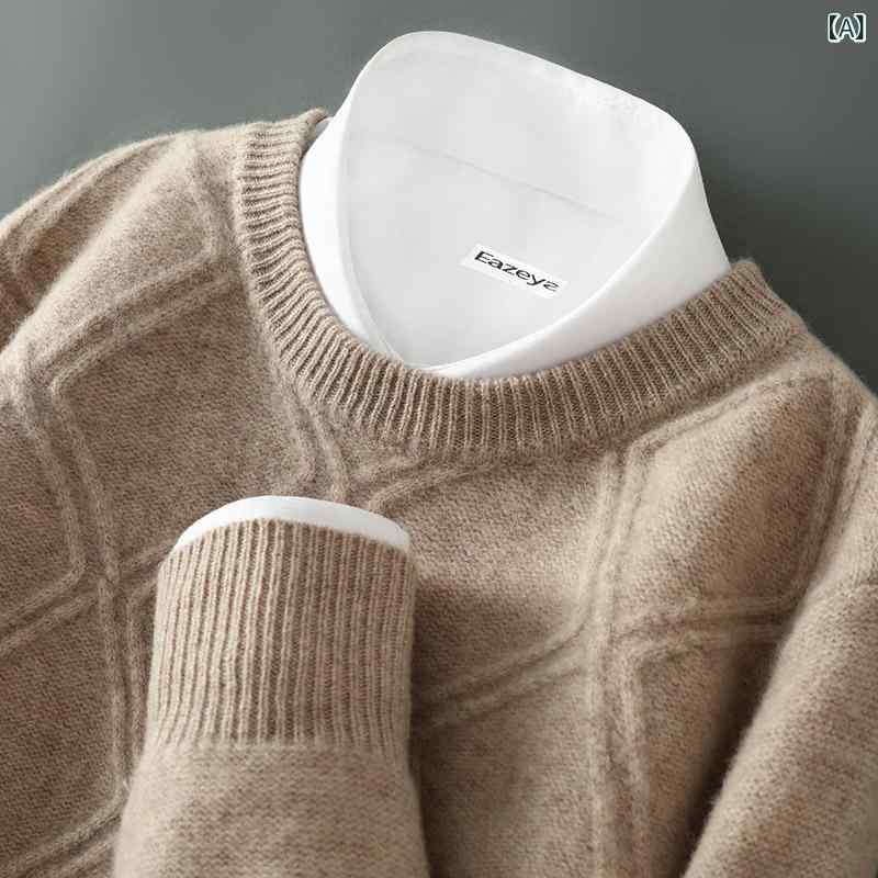 ニットセーター メンズ 男性用 秋冬 上質 ウール カシミヤブレンド クルーネック 長袖 プルオーバー ゆったり リラックスフィット 厚手 保温 無地 カジュアル 普段使い デイリーユース|naruki