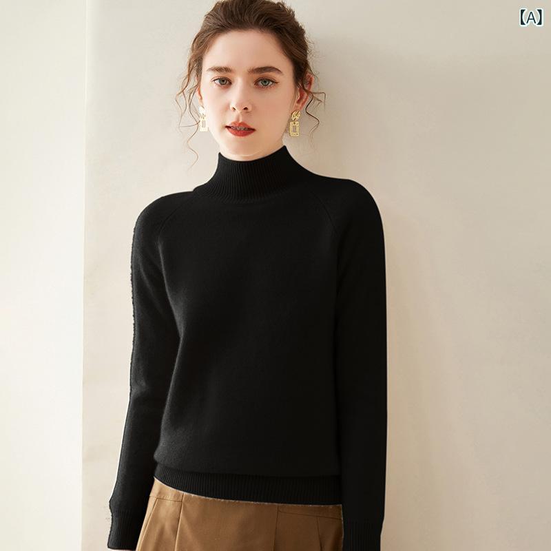 ニット レディース カシミヤ混 厚手 モックネック ダブルヤーン ゆったり オーバーサイズ ラグランスリーブ インナー 秋冬 トップス リブ編み セーター フェミニン きれいめ カジュアル｜naruki