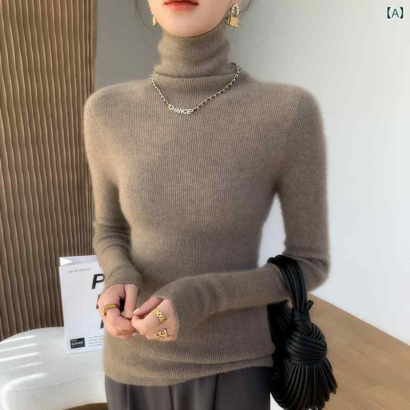 ニット レディース ハイネック カシミヤ リブ編み スリムフィット 着痩せ効果 無地 長袖 プルオーバー 秋冬 インナー 上品 エレガント オフィス 通勤 デイリーユース｜naruki