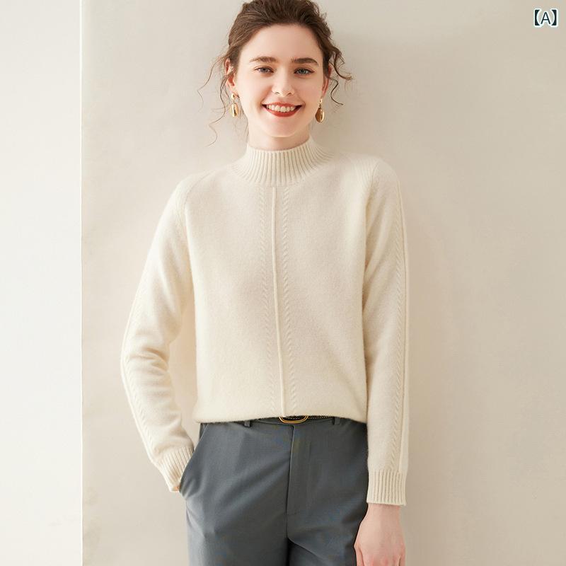 ニット レディース カシミヤ混 柔らか なめらか 肌触り良い 厚手 ハイネック プルオーバー ゆったり 無地 秋冬 セーター 防寒 デイリー トップス｜naruki