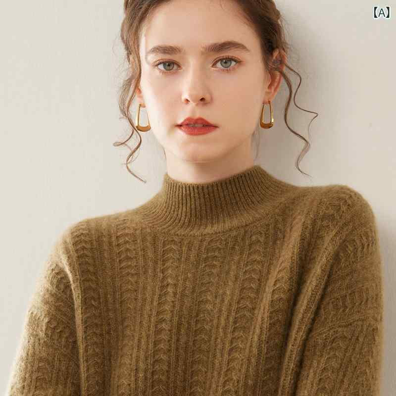 ニット レディース 女性用 秋冬 カシミヤ 厚手 プルオーバー ボトルネック ゆったり 長袖 高級感 暖かい 体型カバー シンプル ベーシック 普段使い