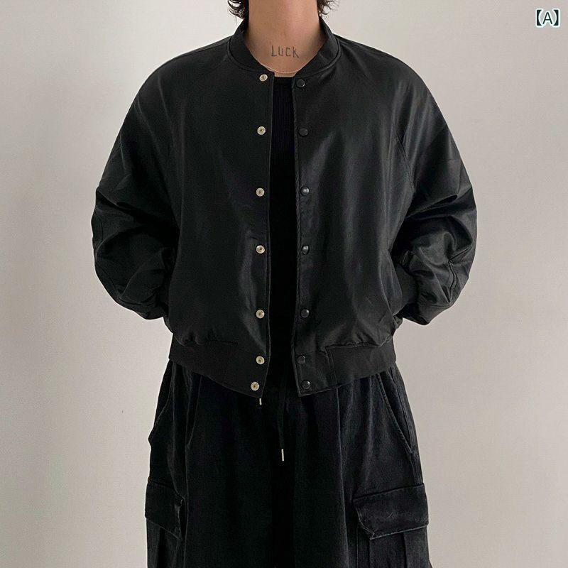 レザージャケット メンズ 男性用 高級感 レトロ スタンドカラー ゆったり ビッグシルエット ライダースジャケット PUレザー 合成皮革 韓国ファッション カジュアル 普段使い ブラック 黒白 切り替え