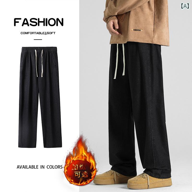 デニム メンズ 男性用 裏起毛 ストレート ロング丈 綿混 厚手 あったか カジュアルパンツ ストレッチ ミドルウエスト 高級感 大人カジュアル 秋冬