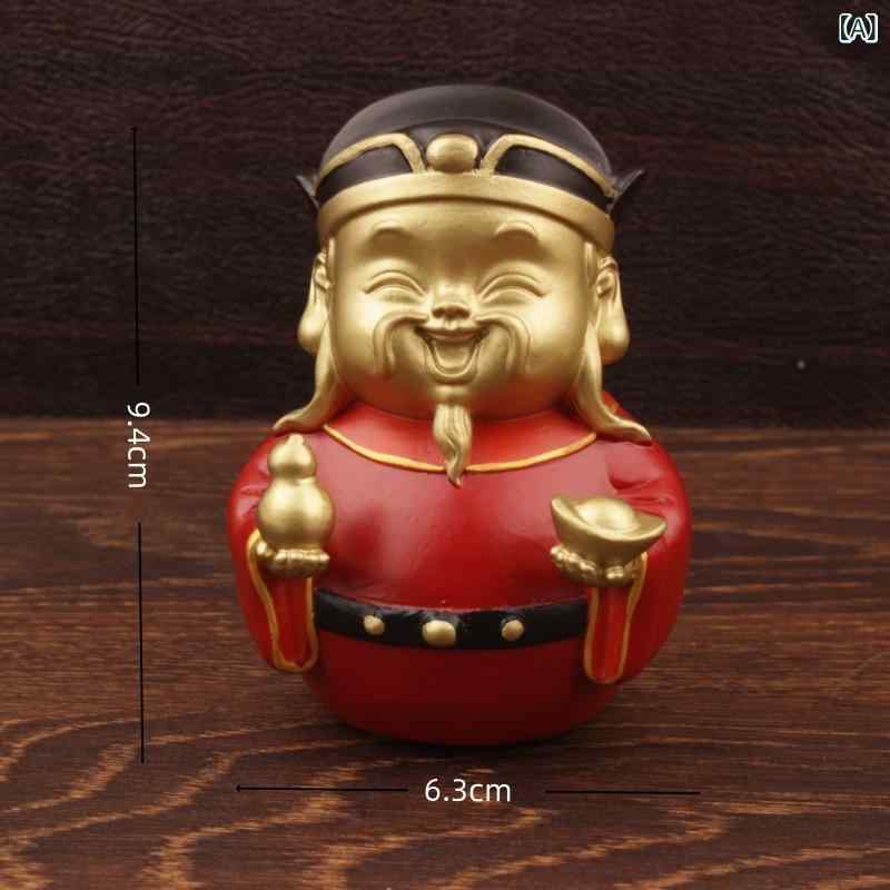 置物 真鍮製 福禄寿 財神像 彩色 中華風 縁起物 風水アイテム 卓上飾り デスク リビング 玄関 オブジェ ミニチュア フィギュア 工芸品 インテリア装飾