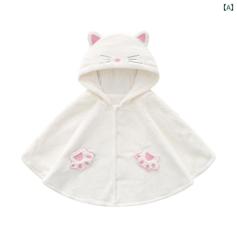 ベビー ポンチョ 女の子 秋冬 フード付き ケープ モコモコ フランネル 厚手 裏起毛 コットン裏地 かわいい キャラクター アニマル パンダ ねこ アライグマ 韓国風 防寒 防風 あったか お出かけ アウター