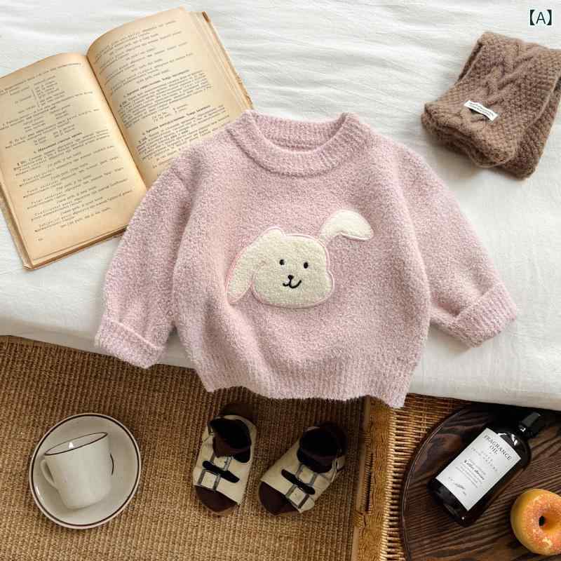 ニット ベビー キッズ 男の子 女の子 冬物 かわいい 動物柄 プルオーバー ふわふわ もこもこ 暖かい 防寒 厚手 ナイロン クルーネック セーター