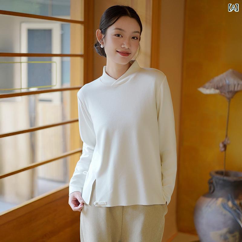 トップス レディース 女性用 秋冬 吸湿発熱 保温 アクリル ハイネック カットソー インナー プルオーバー デザイン エレガント チャイナ風 オリエンタル カジュアル レイヤード 4,895円