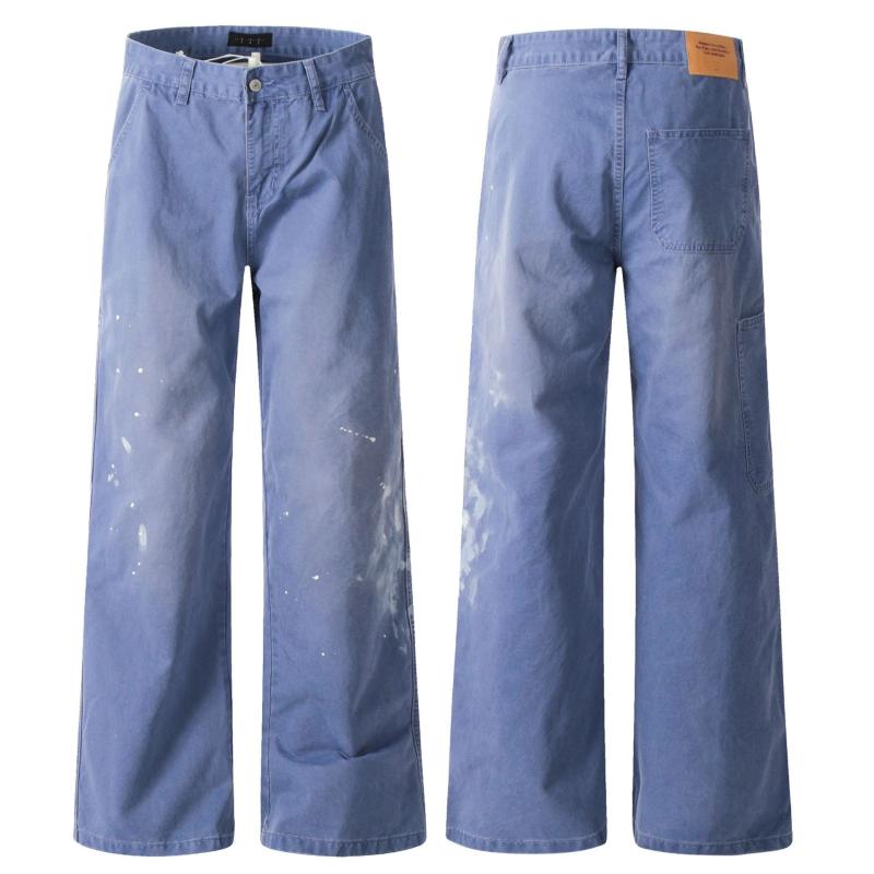 デニムパンツ メンズ アメリカンレトロ ハイストリート ウォッシュ加工 ルーズ ワイド ストレート 微フレア ミッドウエスト カジュアル 普段使い トレンド コットン ロングパンツ