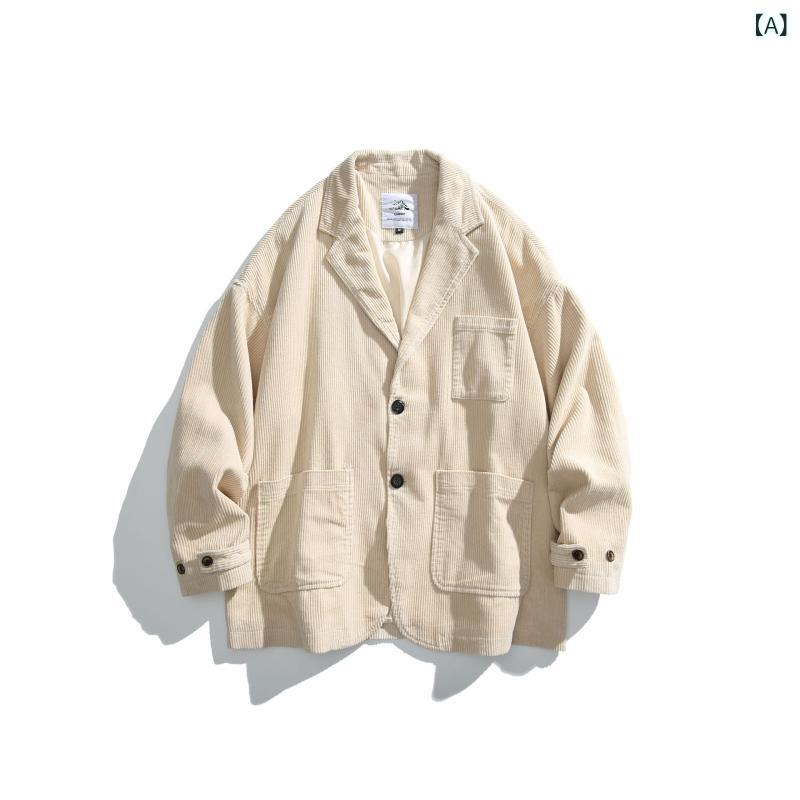 ジャケット メンズ 和風 レトロ アメカジ コーデュロイ ビッグシルエット シティボーイ ワークジャケット マルチポケット コットン100% 耐摩耗 カジュアル 秋 アウター