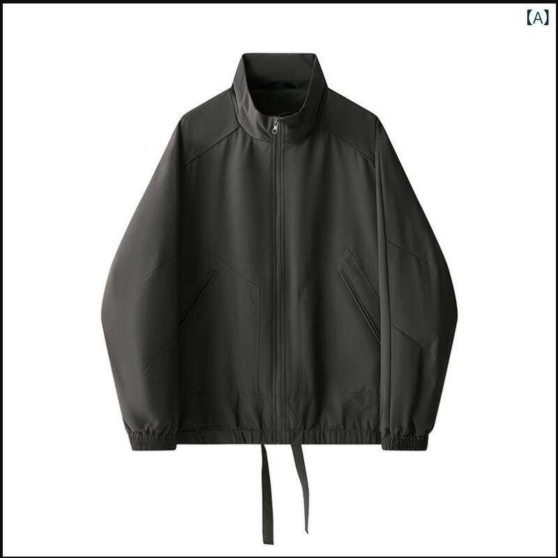 マウンテンパーカー メンズ 男性用 春秋 ウィンドブレーカー ジャケット ブルゾン アウター スタンドカラー 立ち襟 ジップアップ ゆったり ルーズフィット ビッグシルエット 大きいサイズ アウトドア ワーク カジュアル ファッション ポケット付き ポリ