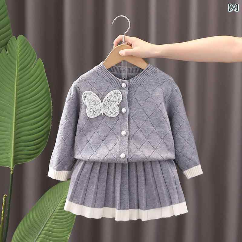 ベビー 女の子 スクール風 JK風 プリンセス風 ニット ジャンパースカート セットアップ 上品 かわいい 長袖 韓国風 柔らか素材 ポリエステル混紡 通園 通学 お出かけ 秋冬 2点セット