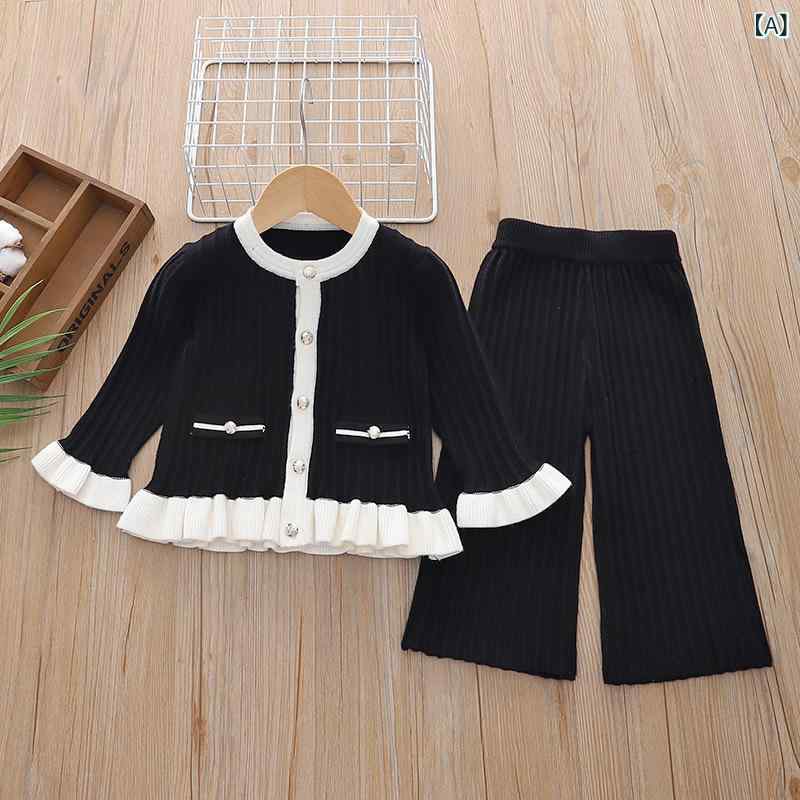 ベビー服 女の子 ニット セットアップ 秋冬 カーディガン ストレートパンツ 2点セット おしゃれ かわいい 上品 普段使い お出かけ ポリエステル混紡 長袖