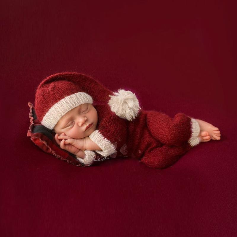 ベビー服 新生児 ベビー クリスマス サンタ テーマ モヘア 帽子 ニット帽 ロンパース カバーオール セットアップ 記念撮影 フォト 衣装 コスチューム 仮装 かわいい おしゃれ 出産祝い ギフト