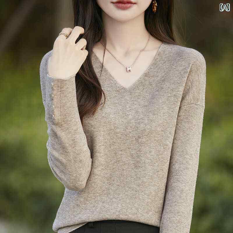 ニット セーター レディース 女性用 春夏 Vネック トップス スリムフィット 細身 プルオーバー カットソー インナー 重ね着 長袖 ロングスリーブ 柔らかい 肌触り 快適 通勤 オフィス 普段使い デイリーユース きれいめ カジュアル