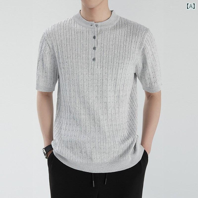 Tシャツ メンズ 春夏 接触冷感 ポリエステル ジャガード編み 丸首 半袖 トップス カットソー 大人カジュアル きれいめ スリムフィット ビジネス 通勤 普段使い 無地 薄手