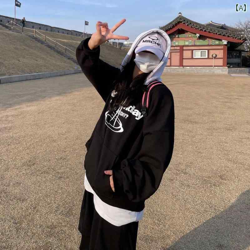 パーカー ユニセックス 高級感 プリント フーディー 綿100% ゆったり ビッグシルエット ドロップショルダー カンガルーポケット カジュアル 韓国風 トレンド カップル ペアルック 秋