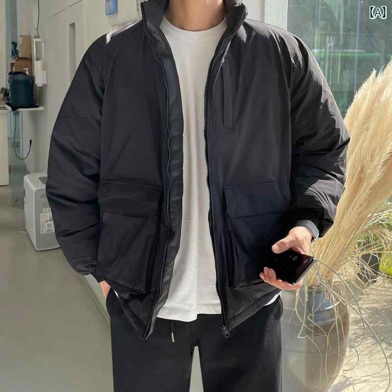 中綿ジャケット メンズ 男性用 秋冬 厚手 防寒 保温 あったか 裏起毛 ゆったり オーバーサイズ ビッグシルエット スタンドカラー ジップアップ ワークウェア カジュアル 韓国ファッション ブルゾン 大きいサイズ ポケット付き ブラック カーキ｜naruki 13,385円