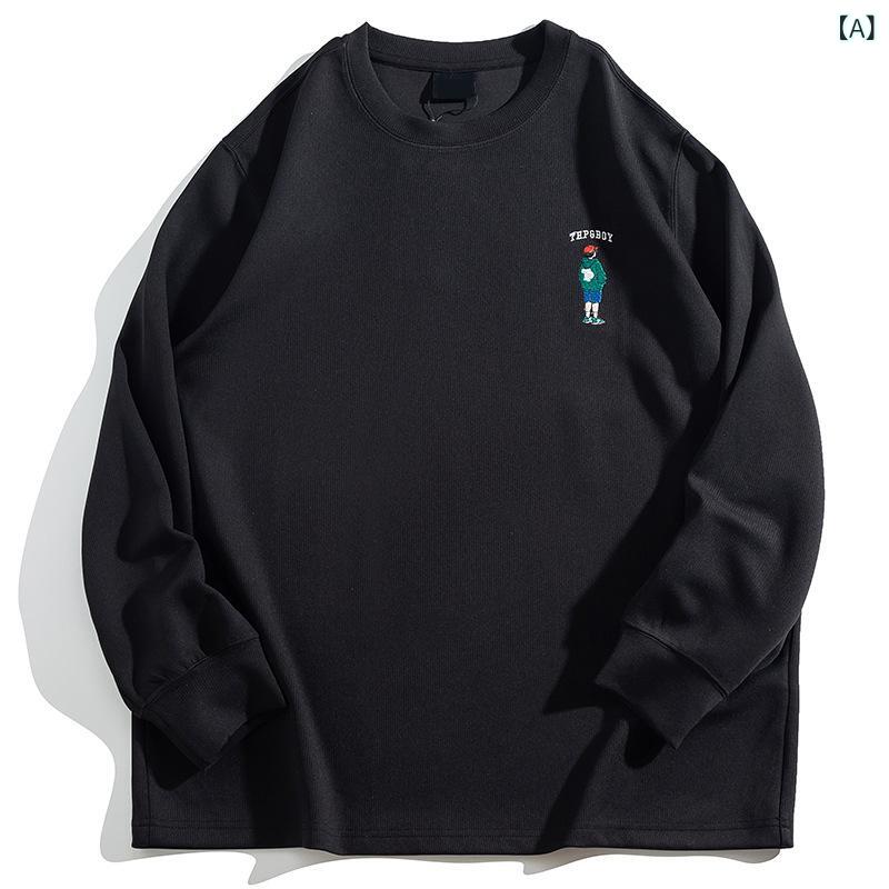 Tシャツ メンズ 大きいサイズ ビッグシルエット ゆったり 長袖 春秋 綿100% 刺しゅう クルーネック プルオーバー トップス 普段使い 着回し 通気性 抗菌