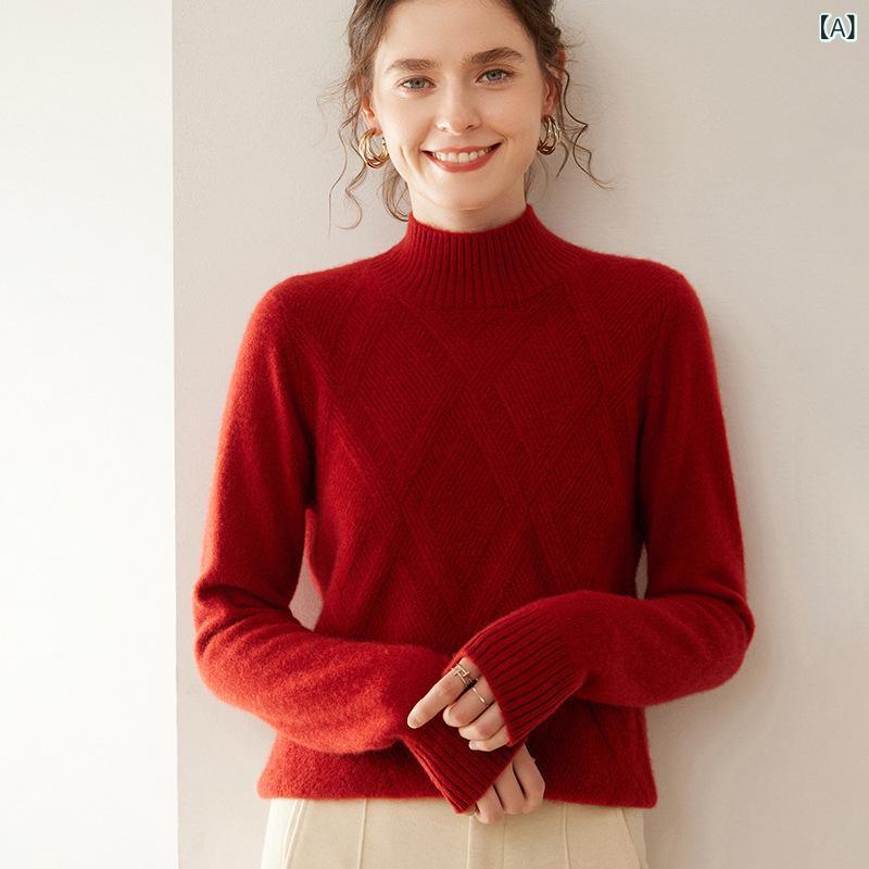 ニット レディース 女性用 秋冬 カシミヤ プルオーバー セーター トップス インナー ハーフネック ハイネック ゆったり ルーズフィット 着痩せ スタイルアップ 厚手 通勤 普段使い|naruki