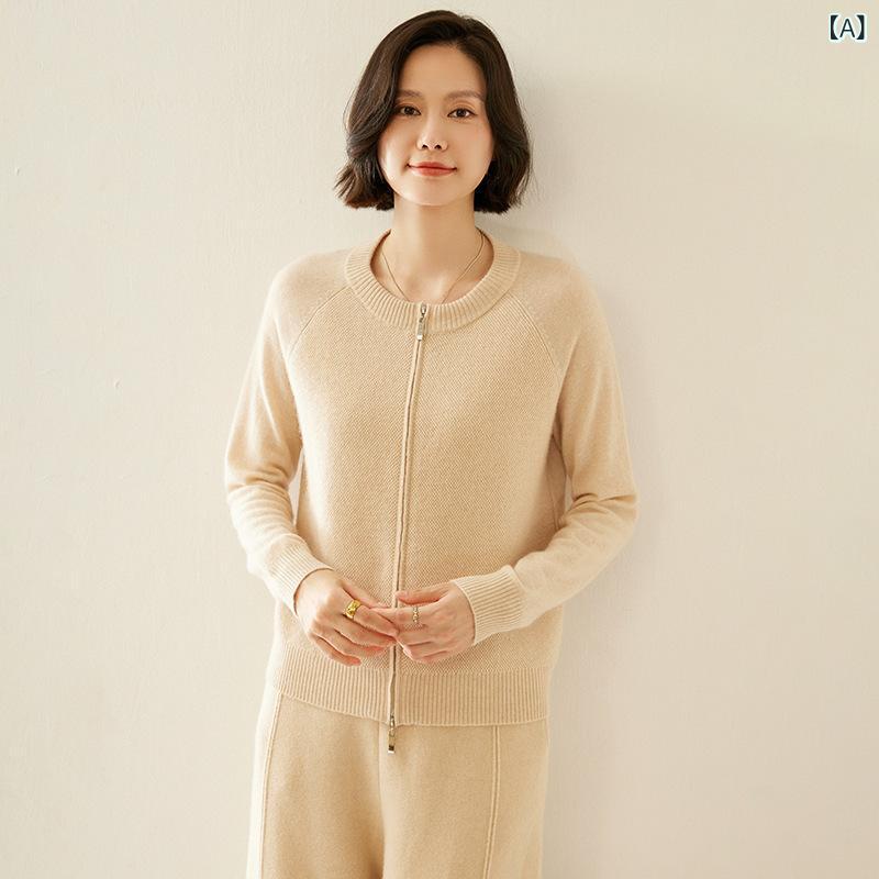 カーディガン レディース カシミヤ ニット ラウンドネック ラグランスリーブ 厚手 無地 長袖 ジッパー ゆったり オーバーサイズ エレガント カジュアルスタイル 通勤 秋冬 着痩せ効果｜naruki 10,577円
