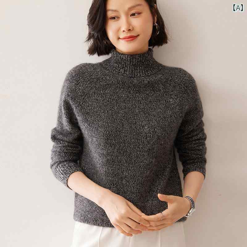 ニット レディース 女性用 トップス カシミヤ セーター ダブルフェイス 極厚 厚手 メランジ 杢調 無地 ゆったり ビッグシルエット ハイネック タートルネック プルオーバー 長袖 リブ編み ラグランスリーブ インナー 普段使い 通勤 カジュアルスタイ
