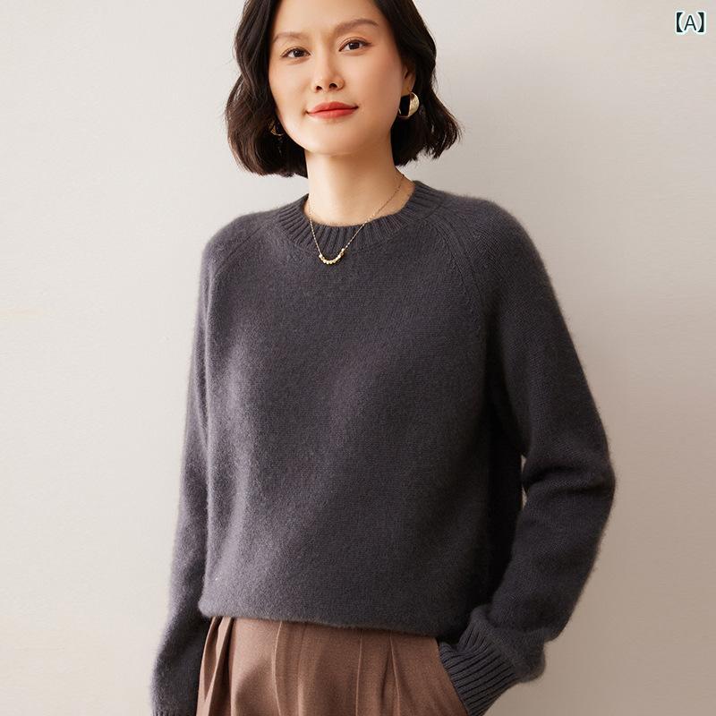 ニット レディース カシミヤ混 ローゲージ セーター 厚手 ゆったり オーバーサイズ ラグランスリーブ クルーネック 長袖 無地 秋冬 プルオーバー カジュアル きれいめ オフィス 通勤 着回し 柔らか 暖かい