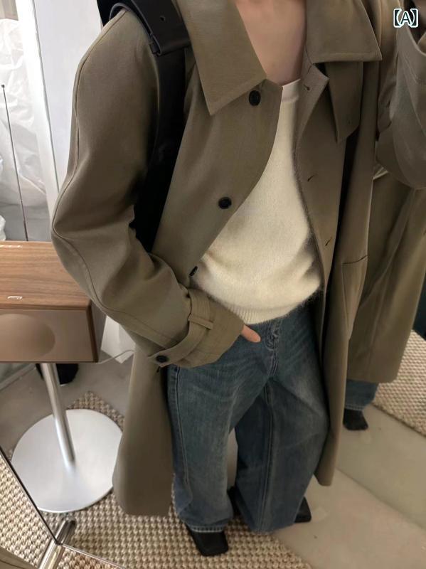 トレンチコート レディース ロング丈 ゆったり リラックス ビッグシルエット ルーズ カジュアル 大人カジュアル きれいめ アウター 上品 オフィス 通勤 秋冬 ポリエステル テーラードカラー シングルブレスト ポケット付き シワになりにくい ベージュ｜naruki