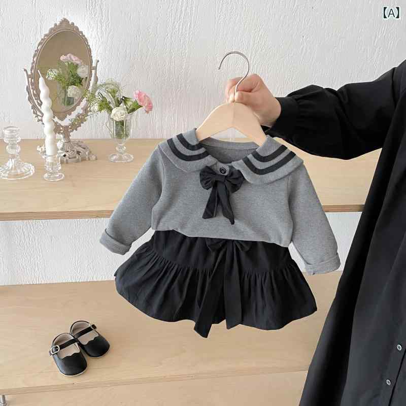子供服 女の子 ベビー スクール風 JKスタイル スウェット 長袖 プルオーバー フリル リボン プリーツスカート 2点セット 綿混 カジュアル 秋冬 グレー