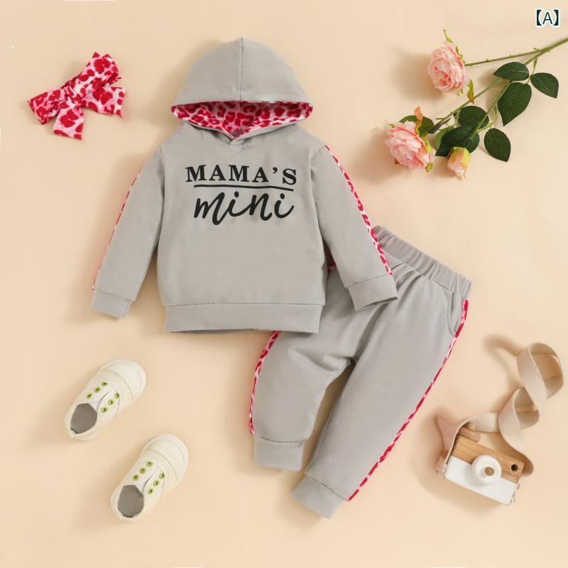 Baby Clothes, Unisex, Baby, Newborn, Toddler, Hooded, Long Sleeve Tops, Leopard Pattern, Color Matching Long Pants, Top and Bottom Set, Cotton Blend, Knit, Soft to the Touch, Spring, Autumn, English Print, Pullover, Daily Wear, Room Wear, Outing, Casual, 0-2 Years