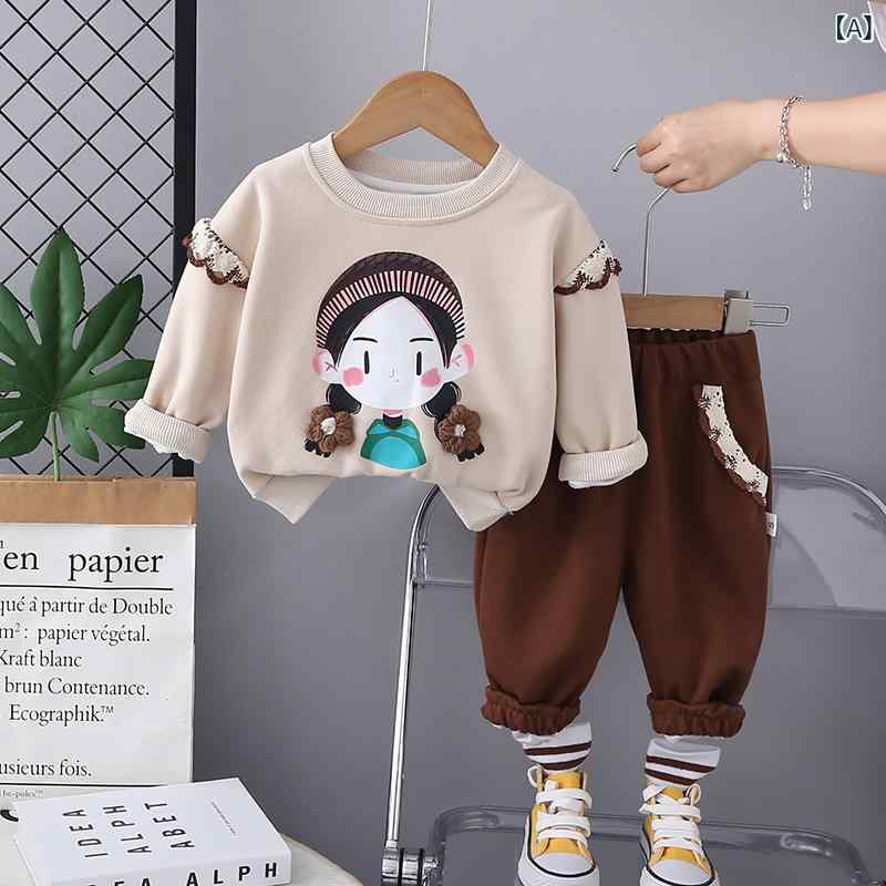 ベビー服 女の子 春秋 カジュアル おしゃれ 韓国子供服 セットアップ 2点セット ツーピース パンツ 長ズボン 長袖 コットン 綿 かわいい プリンセス トレンド キャラクター 普段使い おでかけ着 1歳 2歳 3歳 80 90 100 110 120