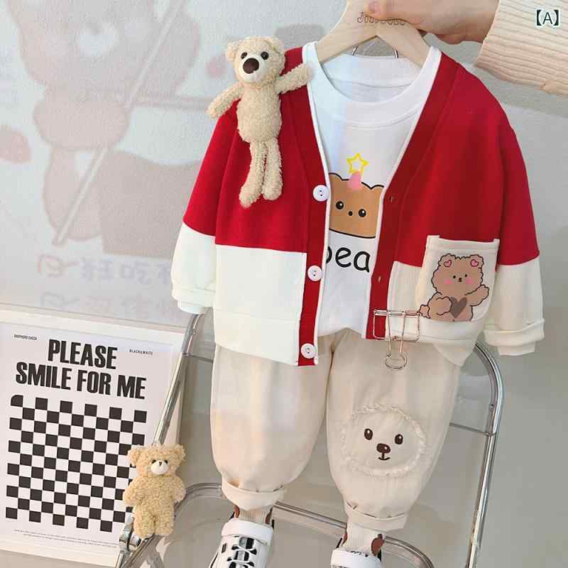 キッズ 女の子 ベビー 春秋 長袖 コットン かわいい キャラクター 韓国風 プルオーバー パンツ 3点セット セットアップ 普段着 部屋着 カジュアル 着心地良い