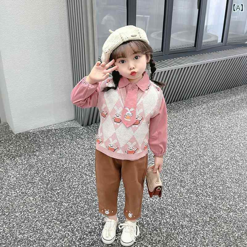 セットアップ 女の子 ベビー キッズ 春秋 かわいい おしゃれ 韓国風 キャラクター ウサギ 蝶ネクタイ 長袖 パンツ 3点セット 綿 ピンク パープル グリーン 普段着 お出かけ