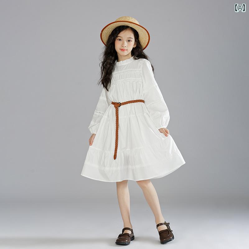 ワンピース 女の子 秋 オフホワイト プリンセスドレス レース フリル 切り替え 綿100% 裏地付き Aライン かわいい エレガント 発表会 フォーマル 結婚式 誕生日 パーティー 普段使い 小学生 ジュニア