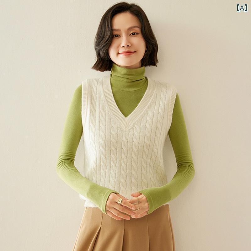 カシミール 編み物 より良い ジレ レディース 秋冬 Vのど首 ノースリーブ 有線テレビ編み 肋材 ゆったり 花の冠yd 御膳上等 着痩せ 通い 事務室 韓国風 雅びやか レディースファッション-トップス-ベスト・ジレ